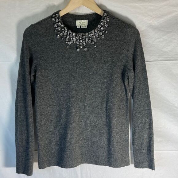 Kate Spade Do Wonders Francois Crystal Embellished Grey Wool Blend Sweat… - Picture 1 of 9